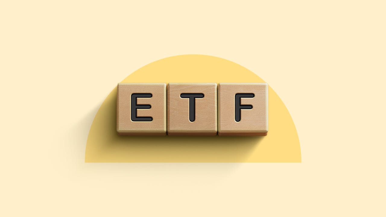 Letter blocks spelling out "ETF" on a yellow background.