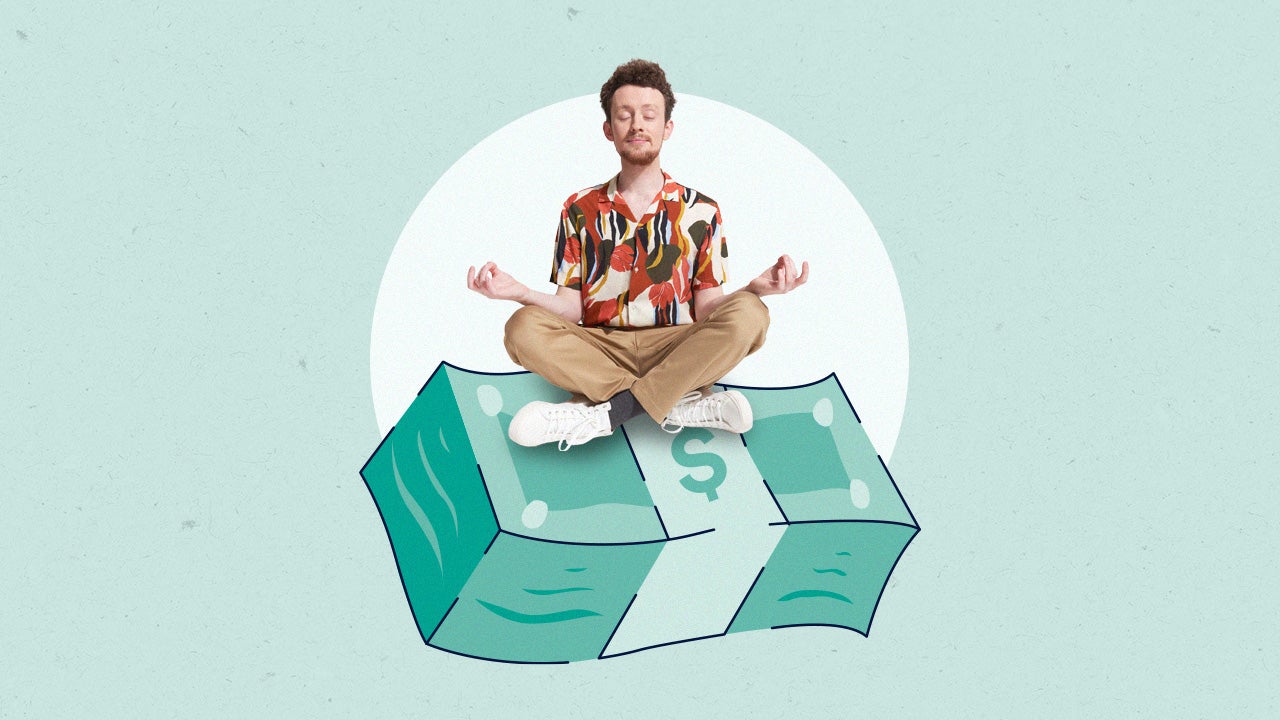 A man sitting on a bundle of money