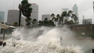 Huge waves attacking a coastline