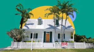 A house with palm trees nearby