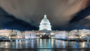 US capitol building at night