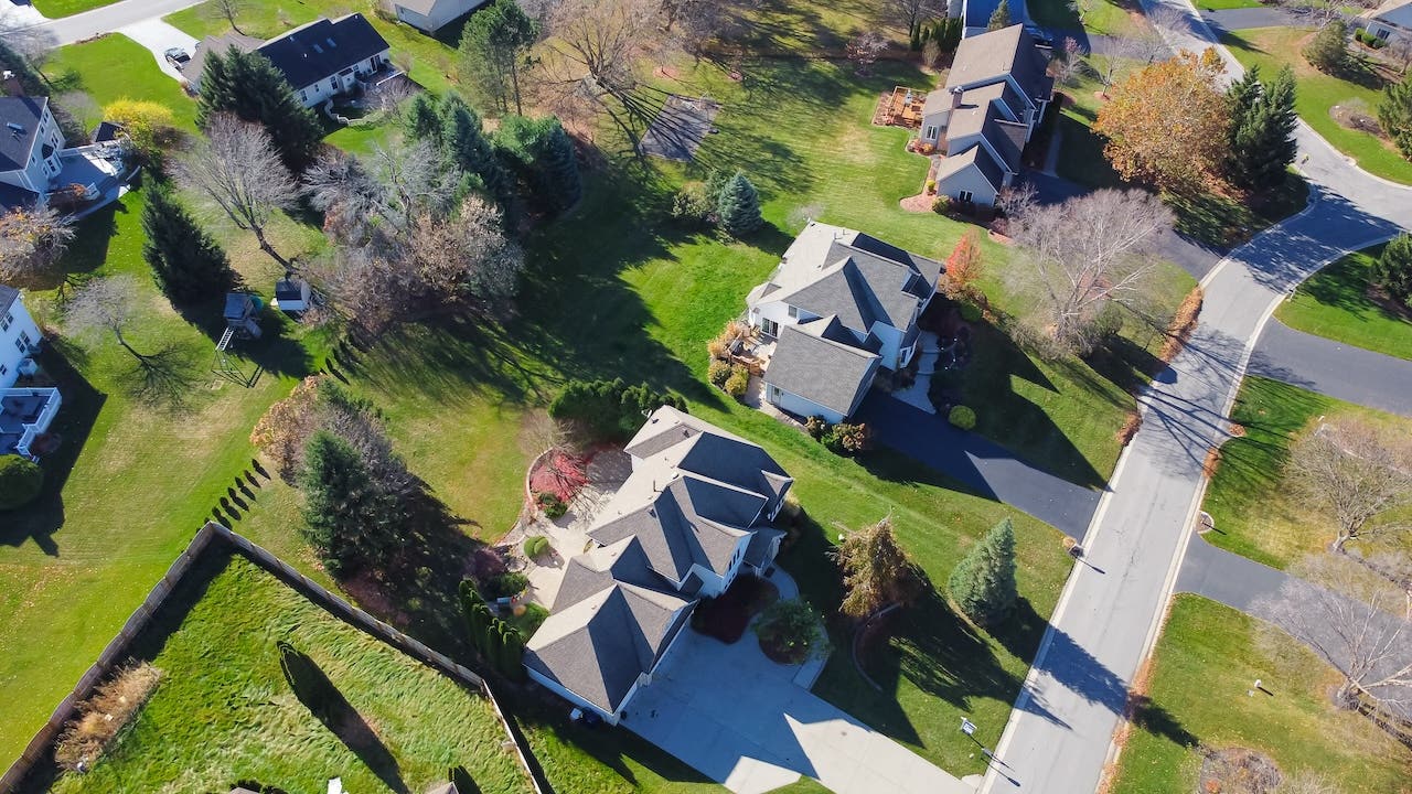 aerial view of suburban homes in rochester, new york