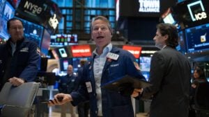 Traders on the floor of a stock exchange.