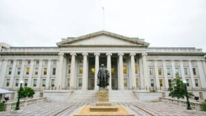 Exterior of the U.S. Treasury Department.