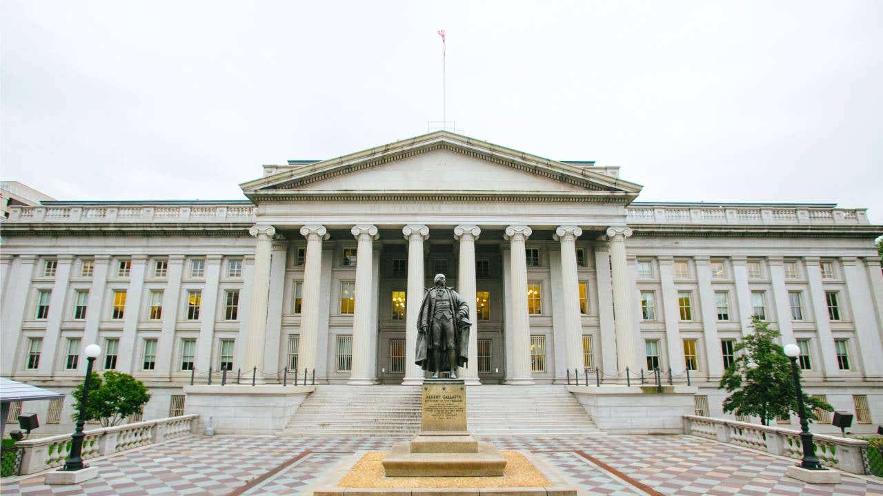 Exterior of the U.S. Treasury Department.