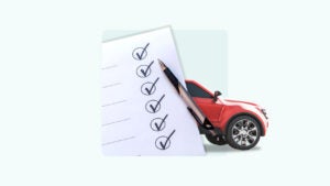 design image of a checklist and a car peaking out from behind the list