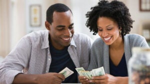 Couple counting money