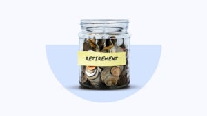 A jar containing coins is labeled "retirement."