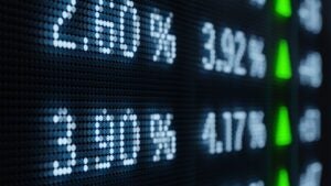 Angled view of a display showing bond yields.