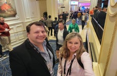 Bankrate writer Karen Bennett and editor Marc Wojno pose in a selfie at the Money 20/20 conference in Las Vegas.