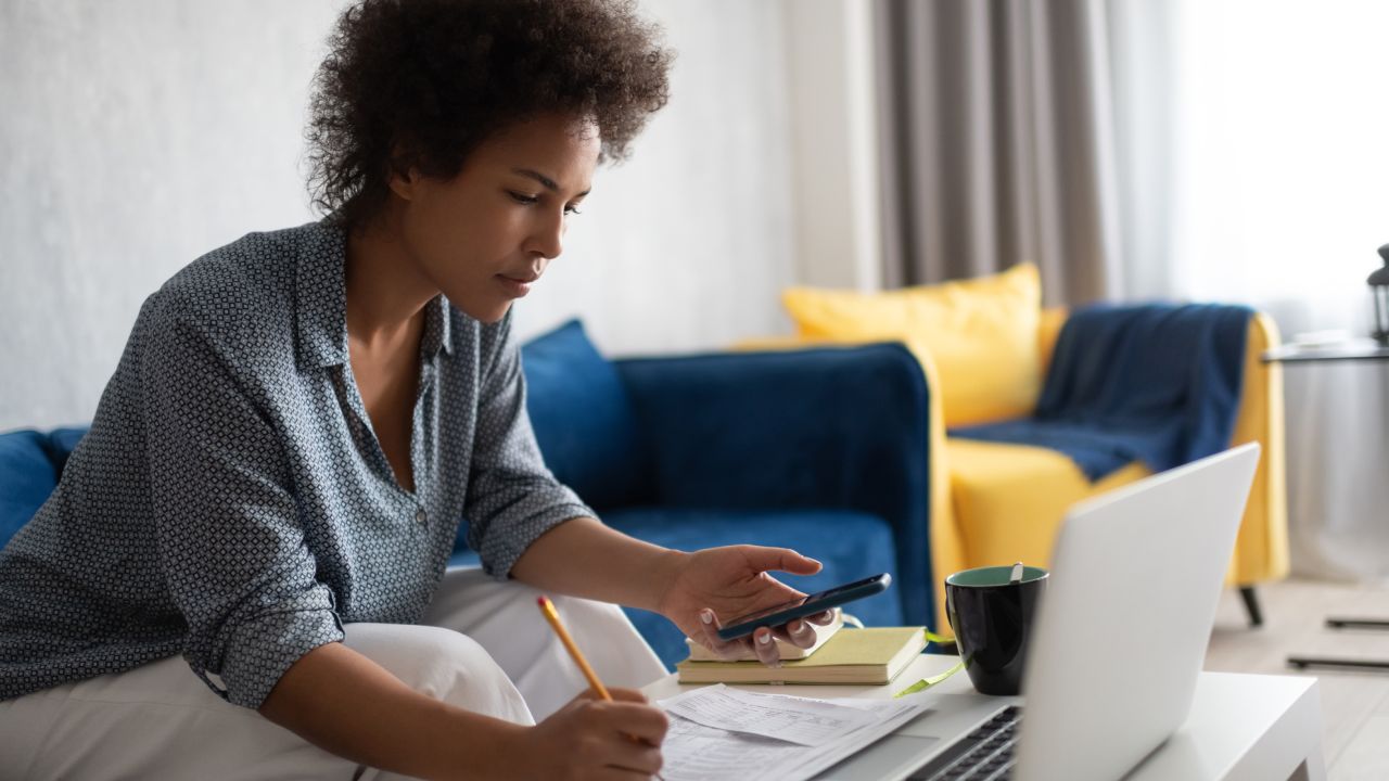 Woman working on her taxes.