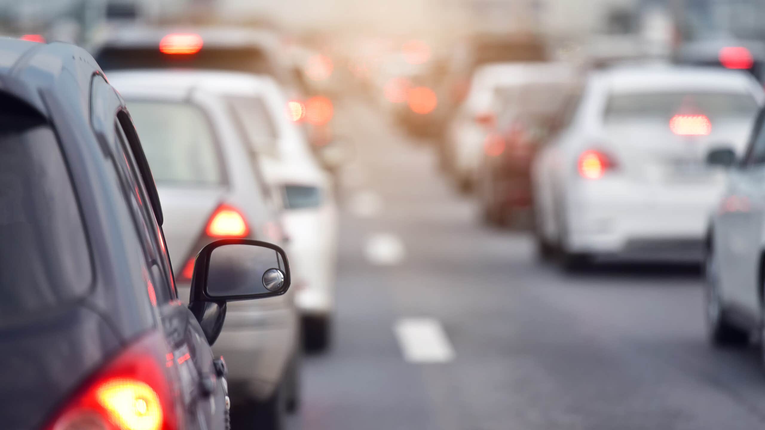 Lines of cars in traffic on highway