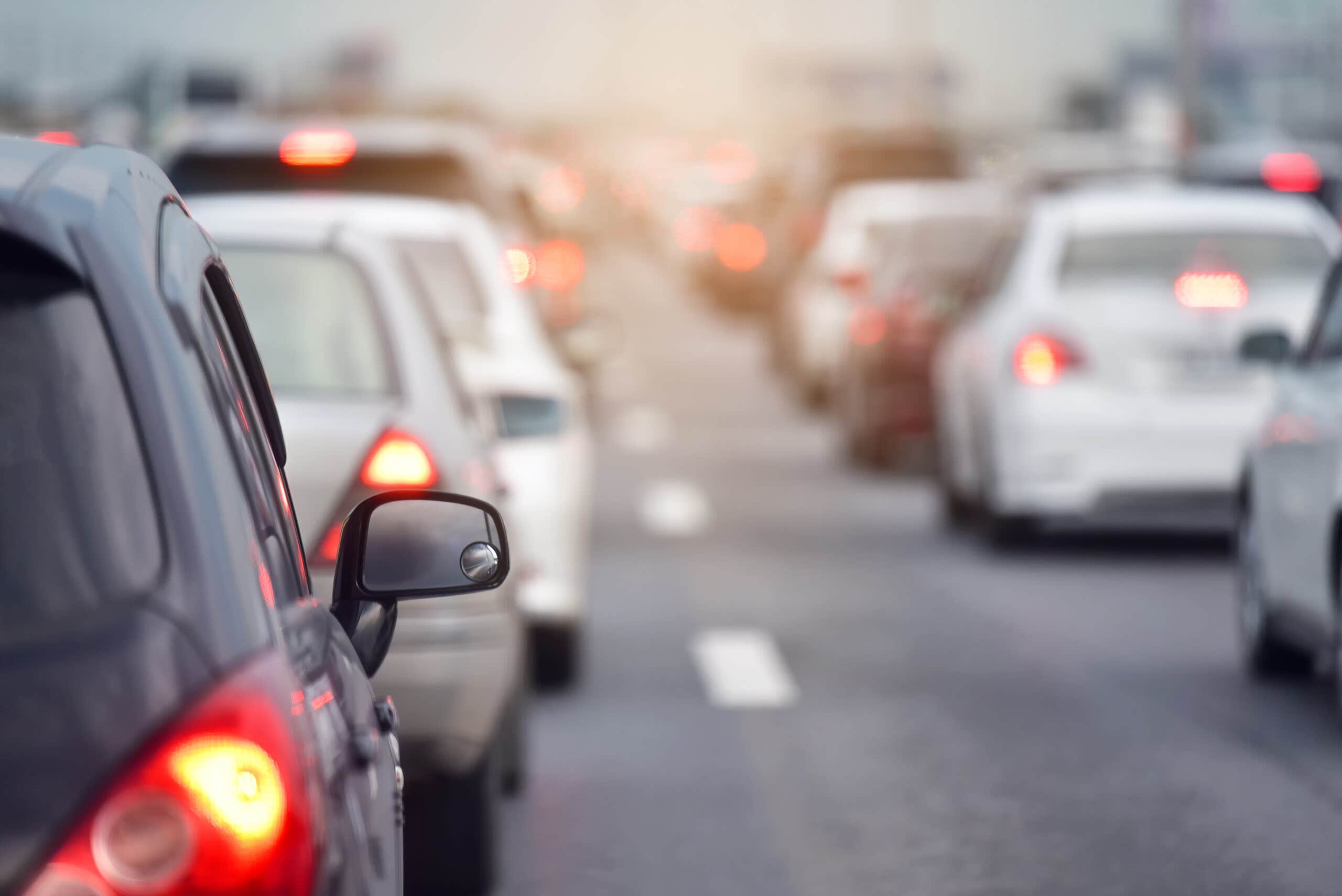 Lines of cars in traffic on highway