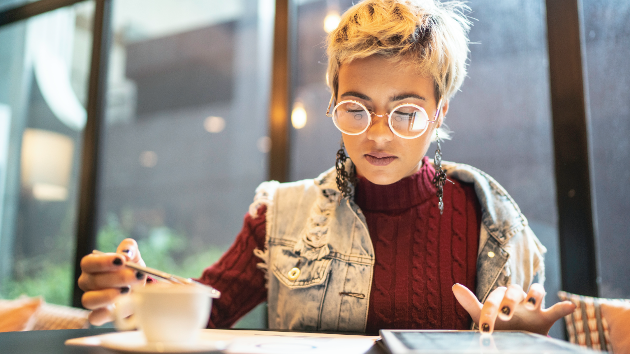 Woman going over business documents