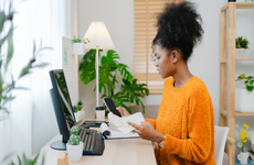 A woman managing her banking paperwork.