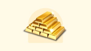 A stack of gold bars sits in front of a yellow background.