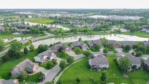 aerial view of suburban single family homes in wichita kansas