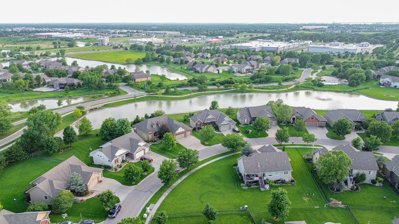 aerial view of suburban single family homes in wichita kansas