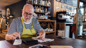 A small business owner working on their taxes.