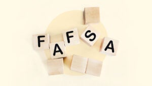 FAFSA spelled out in Scrabble blocks