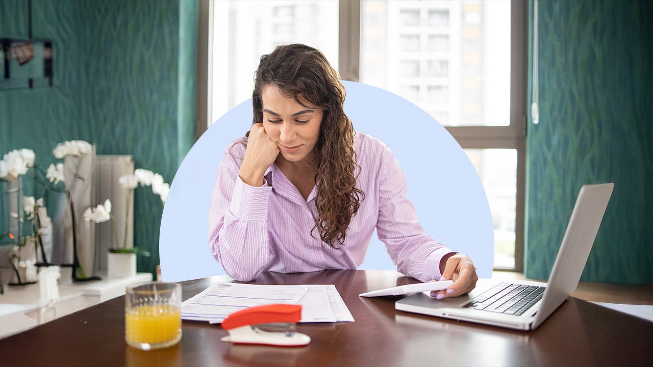 Design element of a person sitting at desk with a laptop.