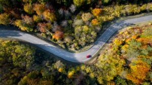 Car driving on windy road