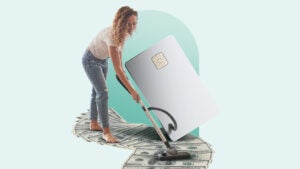 An illustration featuring a woman with a vacuum and money