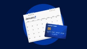 Design element of a credit card with a calendar behind it.