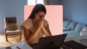 Design element with person sitting at desk looking at laptop screen