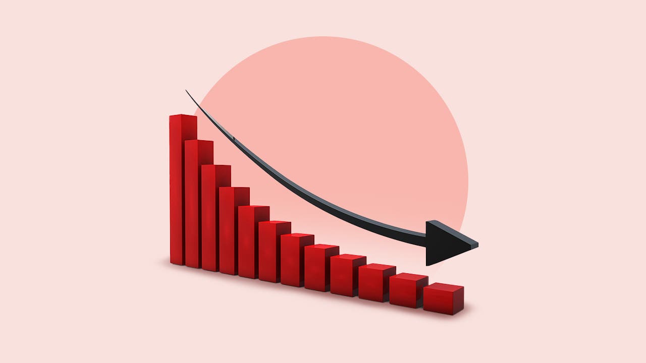 Illustration of a bar graph, moving down from left to right.