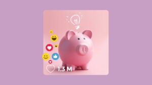 Piggy bank made to look like it is being featured in a TikTok clip.