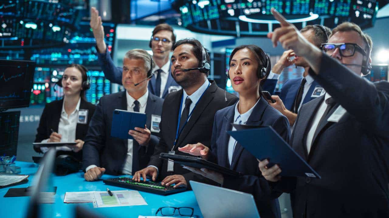 Traders on the floor of an exchange.